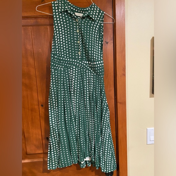 11 1 Tylho (Anthropologie) green polka dot dress, size small, lined, pockets - Picture 1 of 4
